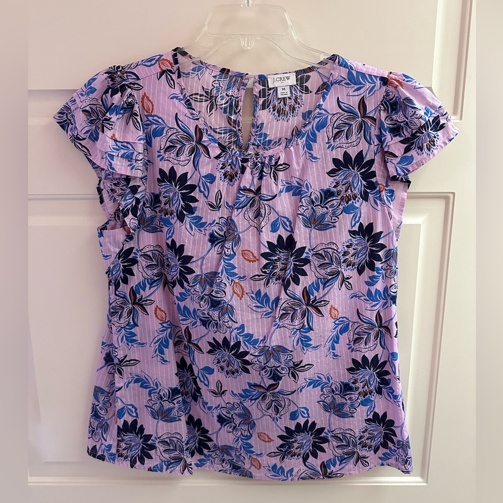 J. Crew Lilac Flutter Sleeve Blouse with Ruffled Details